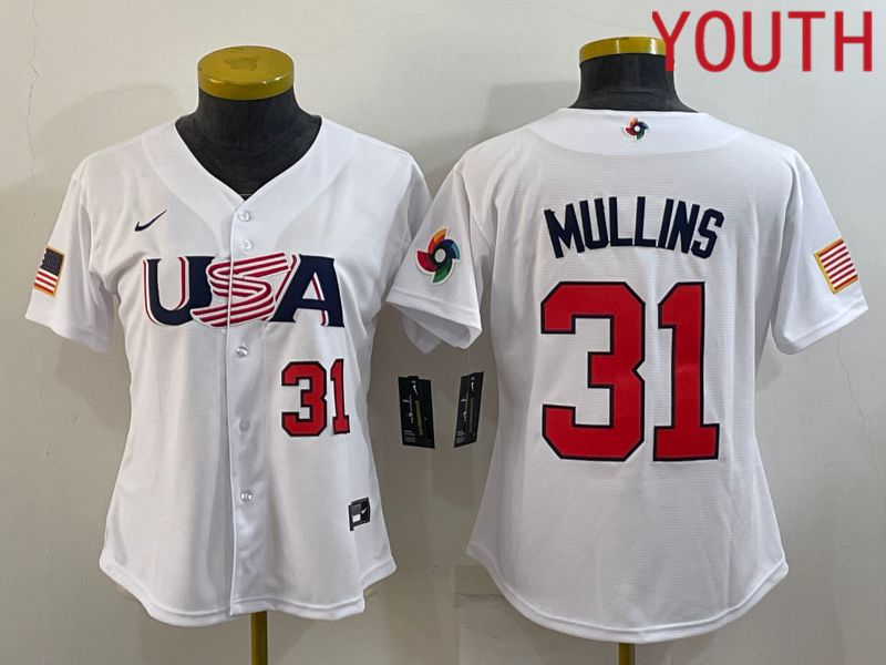 Youth 2023 World Cub USA #31 Mullins White MLB Jersey